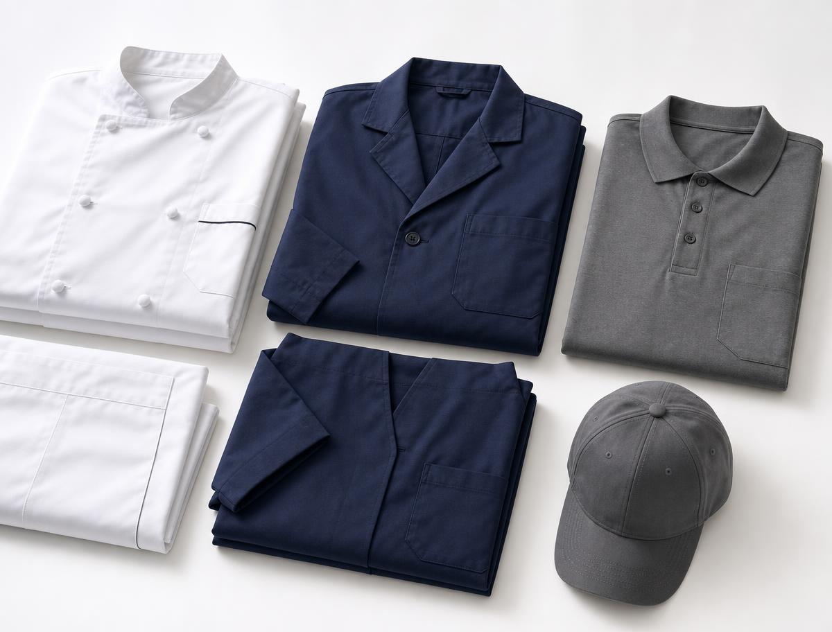 Uniformes laborales doblados para distintos sectores